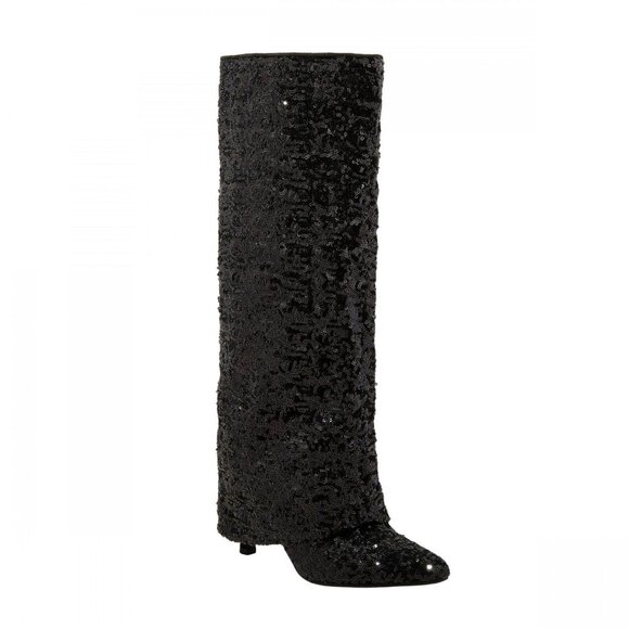 NWT a new day Womens Abba Sequin Foldover Tall Boots 91636693 Black 6.5M - Picture 1 of 10